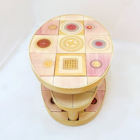 Image 1 of French pink ceramic swivel coffee table, signed Georges Pelletier, 1960s
