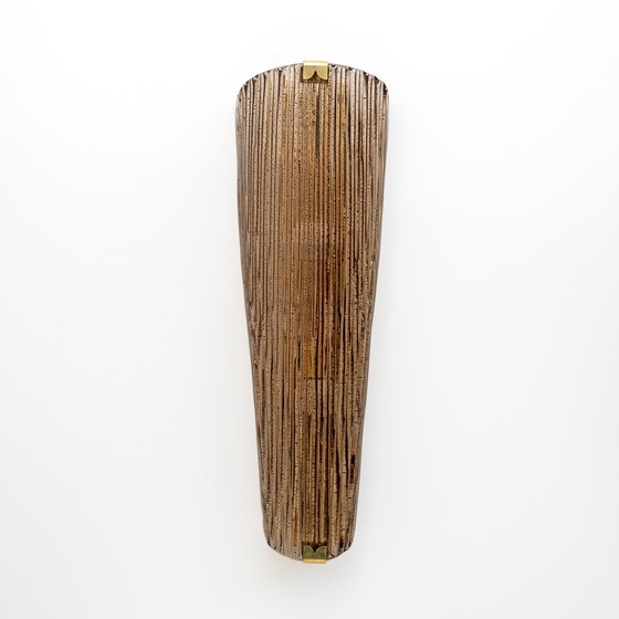Image 1 of Coppia di applique moderne in vetro di Murano ambrato e ottone