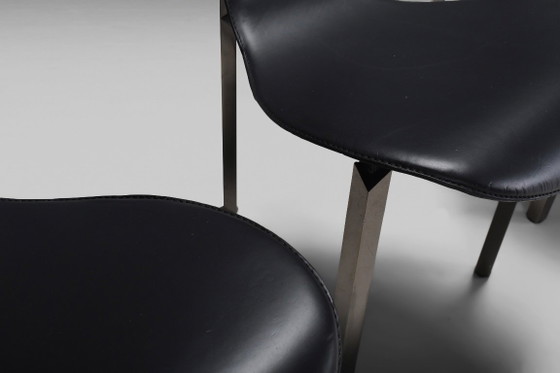 Fauteuils en cuir et chrome à trois pieds, Italie, années 1970 – Chaises de salle à manger, Leather, Vintage (photo 7 of 9)