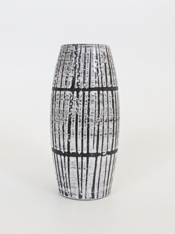 Image 1 of Scheurich Keramik Bambus Europ Linie West-Duitsland Zwart Wit Lava Glazuur Vaas