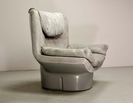 Image 1 of Llamativo sillón de cuero gris de diseño italiano diseñado por Ammanati & Vitello, Italia, década de 1970