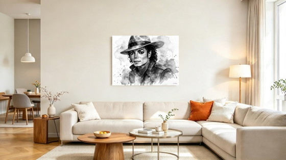 Pop Art Watercolor Painting - Michael Jackson The King of Pop (80x60 Cm), Lithographs & prints, Wood, Other (photo 5 of 8)