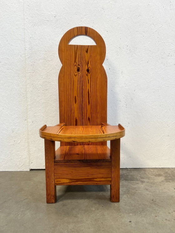 Image 1 of Vintage High Chair, Brutalist, Pine Wood 1970s