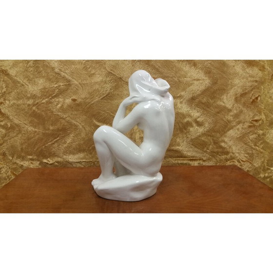 Image 1 of Vintage ceramic sculpture of a seated nude woman by Art Deco, Czechoslovakia 1940