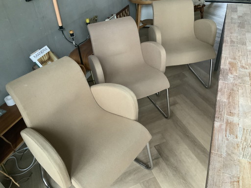 6x Lensvelt meeting chair, beige fabric - model "Flag"