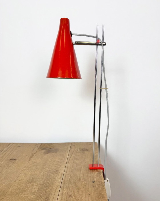 Vintage Red Table Lamp by Josef Hůrka for Lidokov, 1960s – Iron, Chrome (photo 9 of 21)