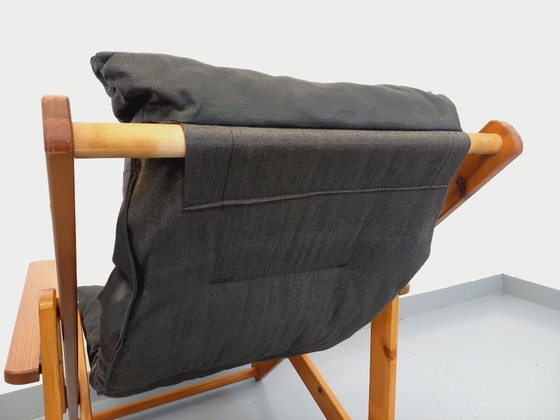 Image 1 of Poltrona chaise longue pieghevole regolabile vintage in pino e similpelle degli anni '70