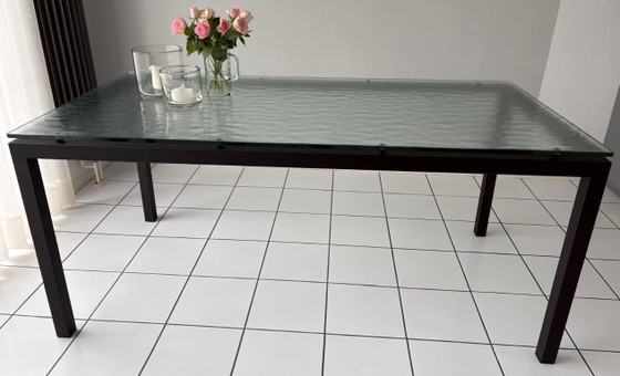 Rectangular table with glass top and metal base 180x90, Dining tables, Transparent, Modern (photo 7 of 7)