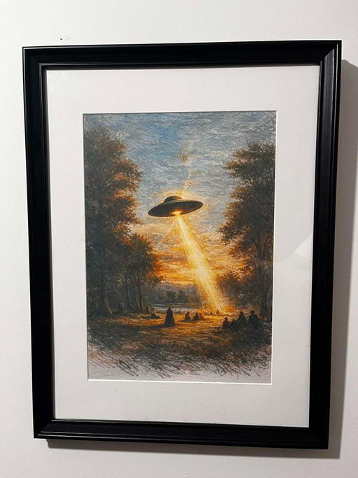 UFO sunset Black Framed Wall Art – Aesthetic Decor