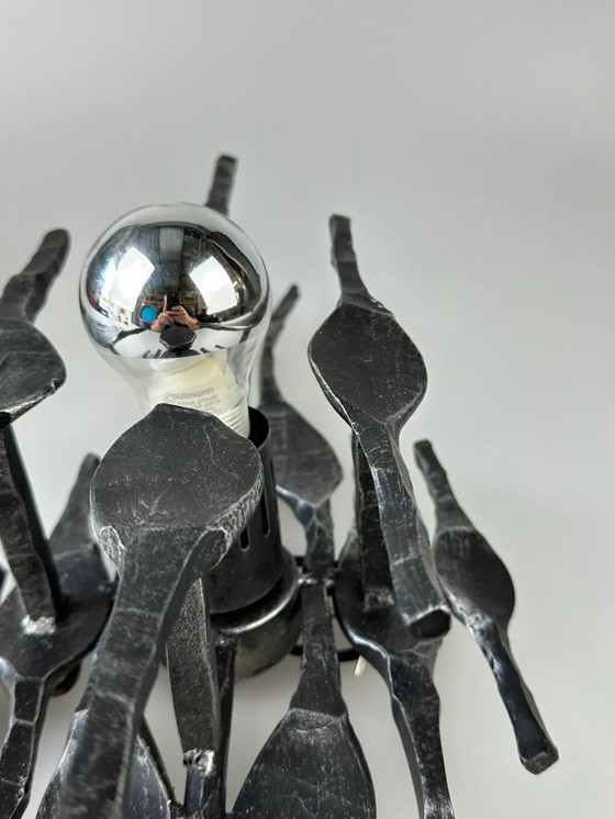 Image 1 of 60s 70s Brutalistische Wandlamp Wandlamp Ijzer & Glas Design Wandlamp