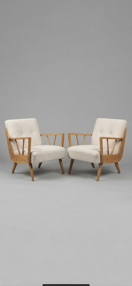 Mid-Century Modern Hongaarse Stoelen / fauteuils in Off-White Bouclé van Bodnár János voor Bubiv, jaren 70, Set van 2