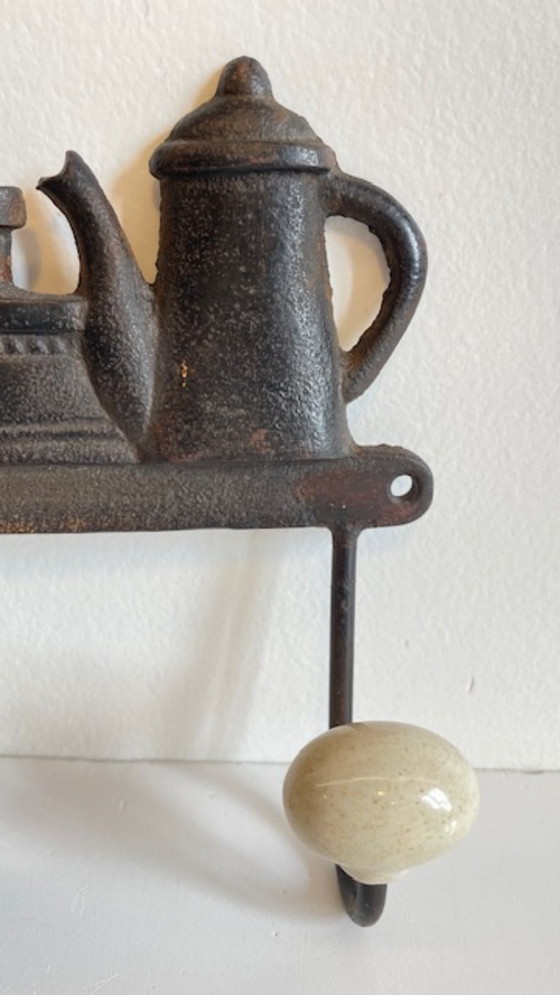 Image 1 of Cast Iron and Porcelain Towel Rack