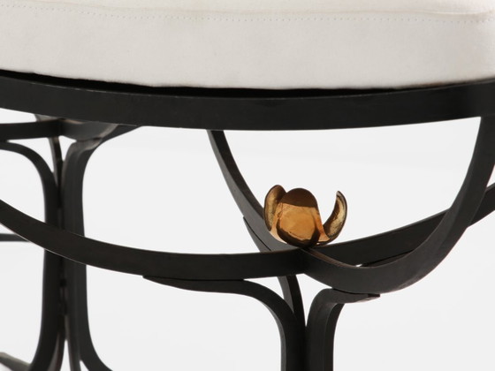 Image 1 of French brutalist wrought iron alcantara set of 6 chairs 1990