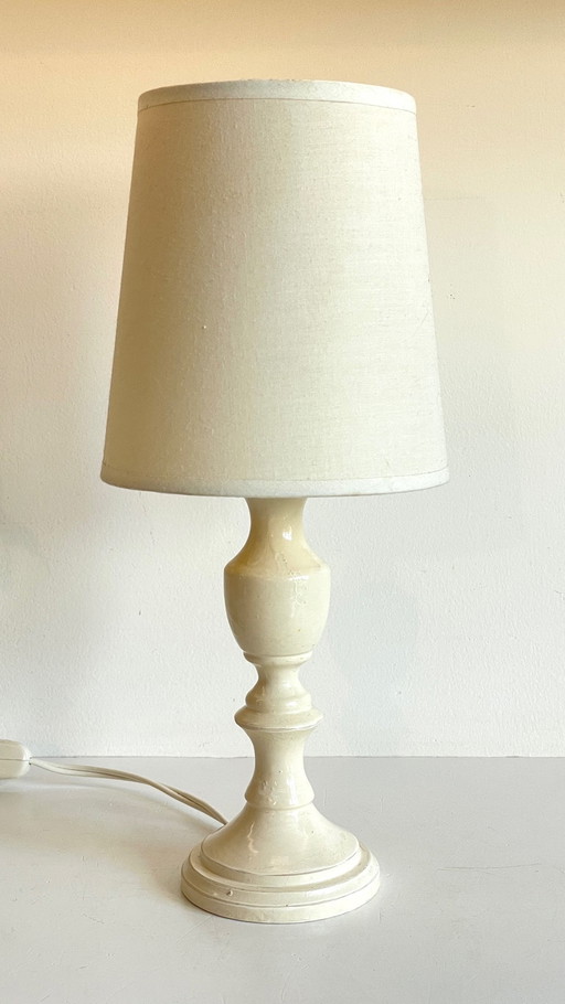 Vintage White-Cream Lacquered Wooden Lamp