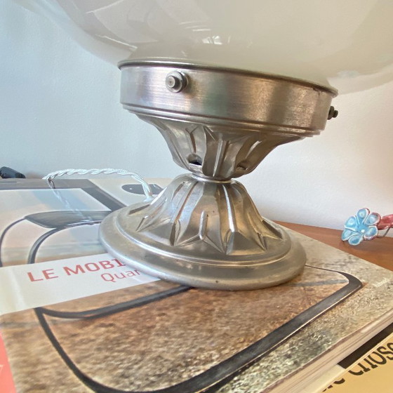 Image 1 of Large vintage globe lamp in white opaline glass and chromed brass