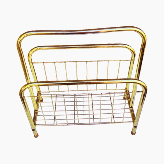 Image 1 of Cesta de periódicos modernista, dorada, Bélgica, años 80.