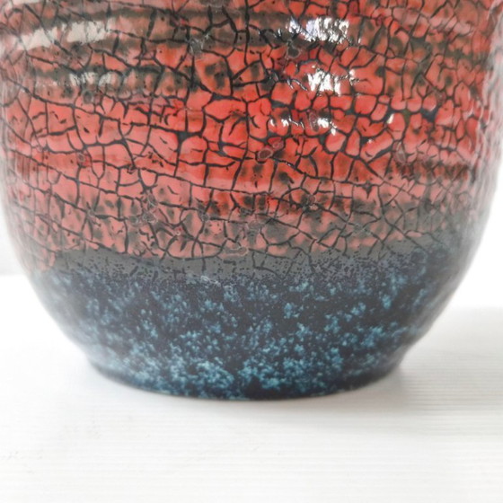 Image 1 of Vintage Accolay Crackle Glaze Ceramic Vase, Red & Blue, 1960s, Signed Accolay, 60s