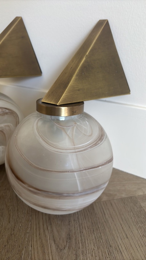 Wall lamps brass glass vintage