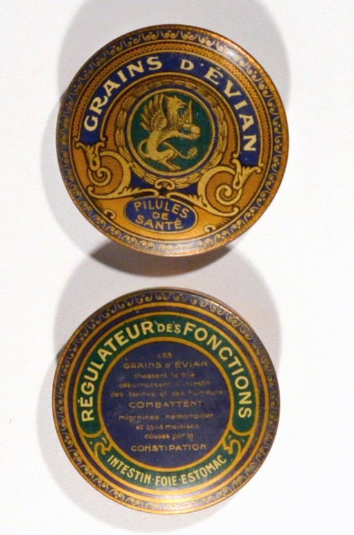 Antique Metal Medical Box for Evian Water Pills, 6x2cm – decoratieve objecten (photo 2 of 5)