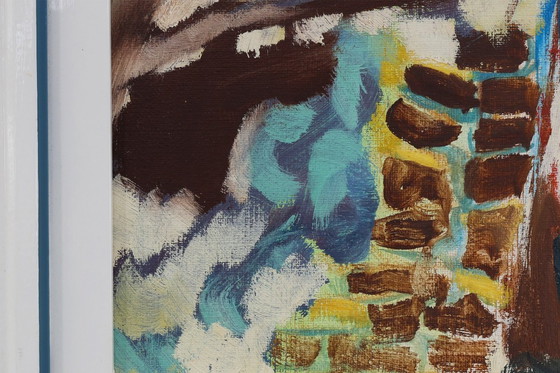 Image 1 of Paysage abstrait moderne, huile sur toile, signée, Belgique, 1982