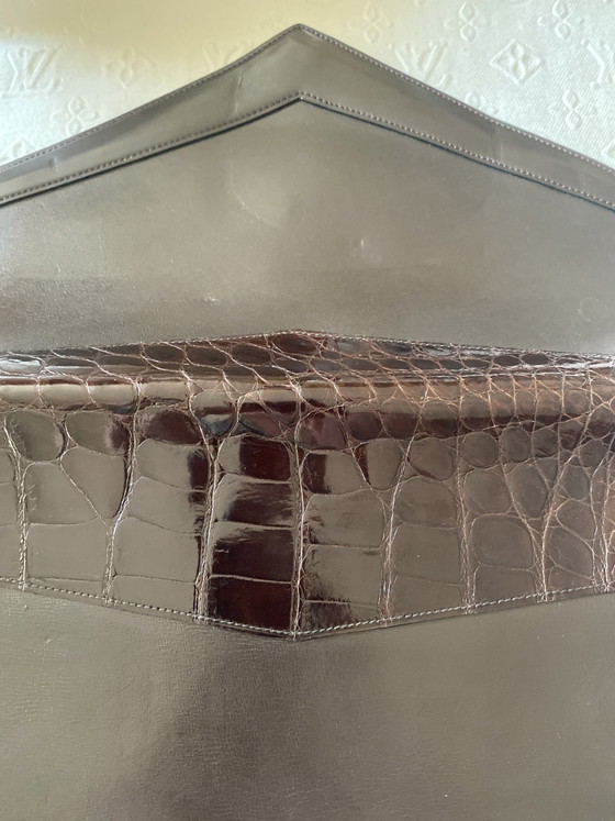 Image 1 of Delvaux Vintage Clutch Crocodile and Nappa Brown