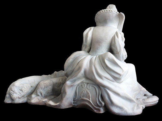 Image 1 of Art Deco sculpture of a seated lady with dogs