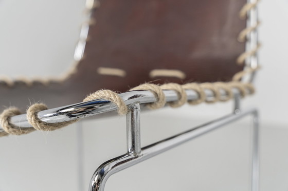 Image 1 of Ungewöhnliche Esszimmerstühle aus Leder und Seilen Italien 1970