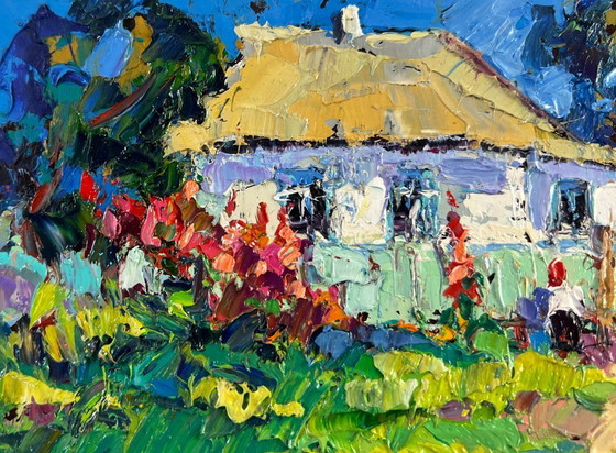 Image 1 of Original Oil Painting Summer Nature Landscape House in the village