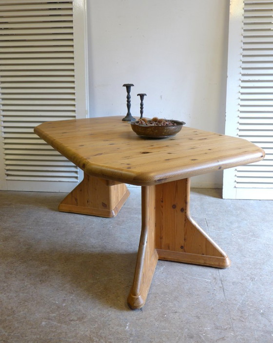 Image 1 of Dänischer ausziehbarer Esstisch aus brutalistischer Kiefer