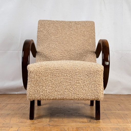 Fauteuil art-déco beige Jindrich Halabala H-410 entièrement restauré années 1930