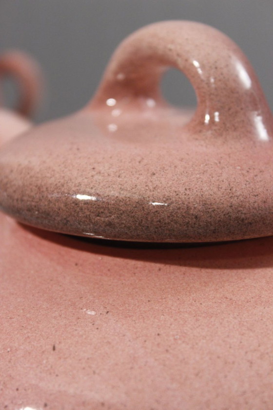 Image 1 of Servizio da caffè in ceramica da 9 pezzi, smalto rosa maculato Max Idlas, Francia, XX secolo