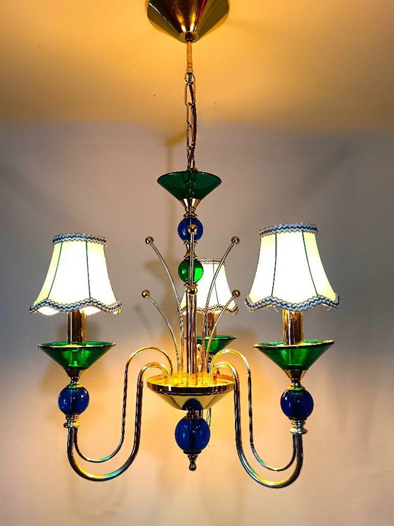 Image 1 of Plafondlamp, kroonluchter, art deco, Hollywood Regency, Gatsby, Murano glas, luxe verlichting, zeldzaam