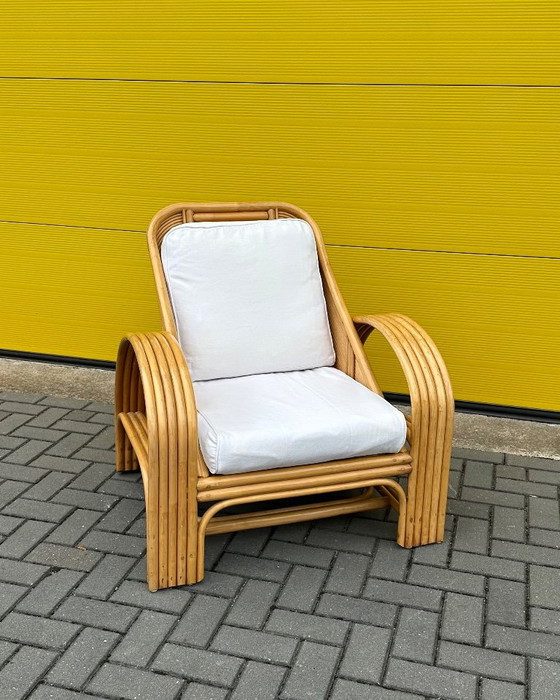 Vintage Italian Rattan Bamboo Lounge Armchair, 70s, Beige (photo 9 of 14)