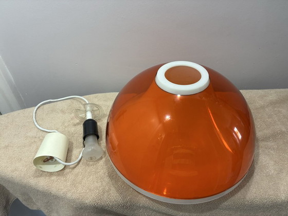 Dijkstra orange acrylic pendant lamp, 1970s, Metal, Plexiglass, Space Age (photo 5 of 6)