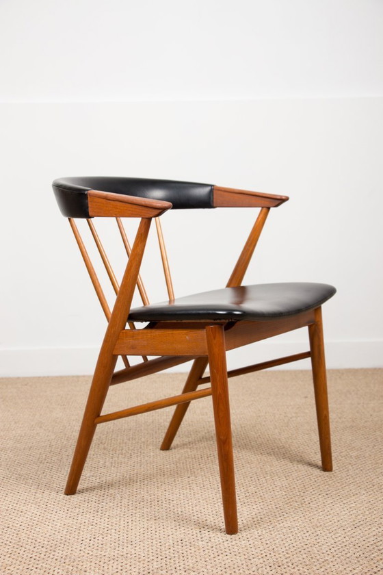 Image 1 of Danish armchairs in teak and skai by Helge Sibast for Sibast 1955.