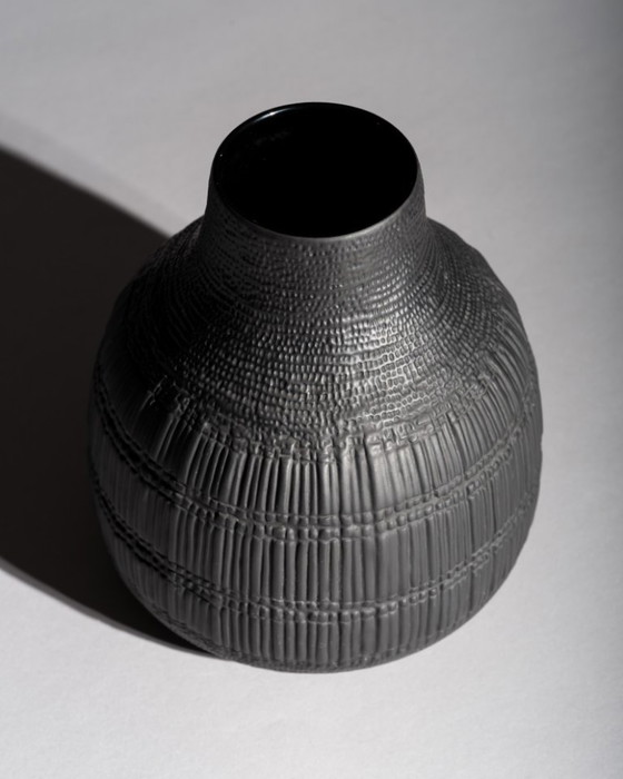 Image 1 of Black Porcelain Vase Trio Martin Freyer & Elsa Fischer-Treyden Rosenthal Op-Art