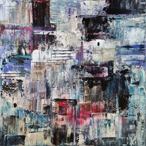 Frances Eckhardt - 70x70 cm abstract schilderij handgeschilderd kleurrijk moderne kunst