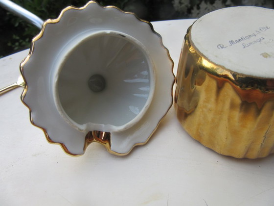 Image 1 of Limoges R. Montigny Porseleinen Kruidenset 4-delig Zout Peper Mosterd Spiegel Honing Bijen