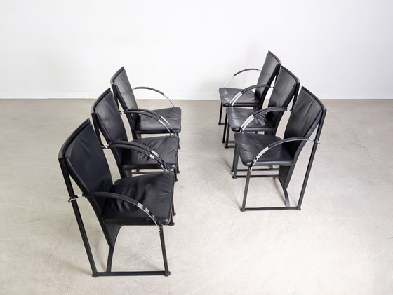 Image 1 of Set di 6 sedie originali Ronald Schmitt, sedia di design in pelle, nera