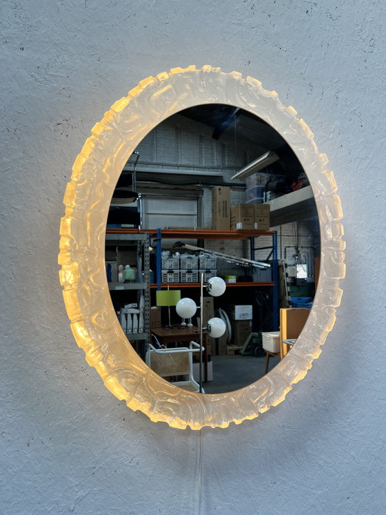 Image 1 of Large Oval Vintage 'Iceglass' Mirror, Hillebrand, Germany 1970's