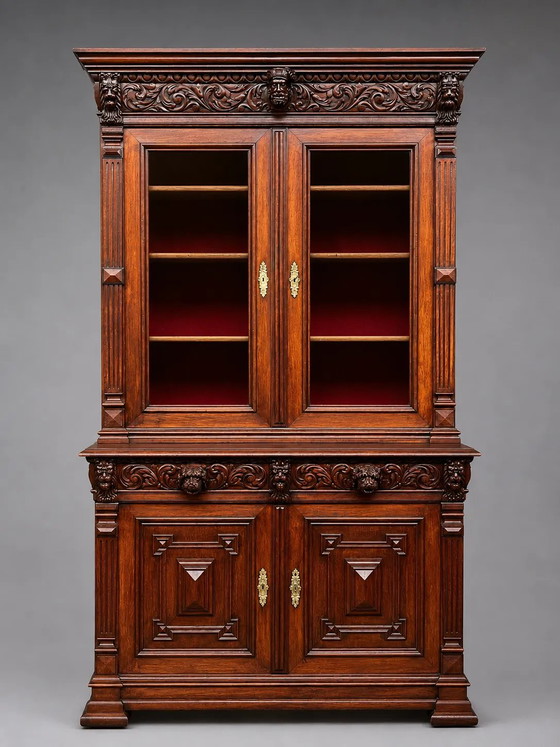 Biblioteca e credenza in stile rinascimentale antico. Splendide sculture. Legno massello di quercia. (photo 11 of 11)