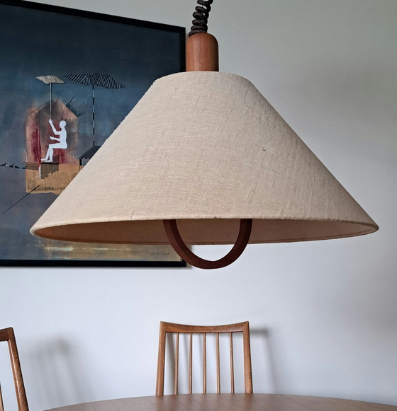 Domus hanglamp Denemarken, jaren 70 Scandinavisch design Teak – Hanglampen, Wood, Textile (photo 3 of 7)