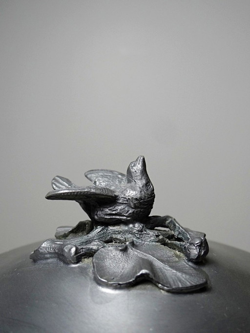Vintage pewter box 50's lion feet Swamp pewter - JTH -