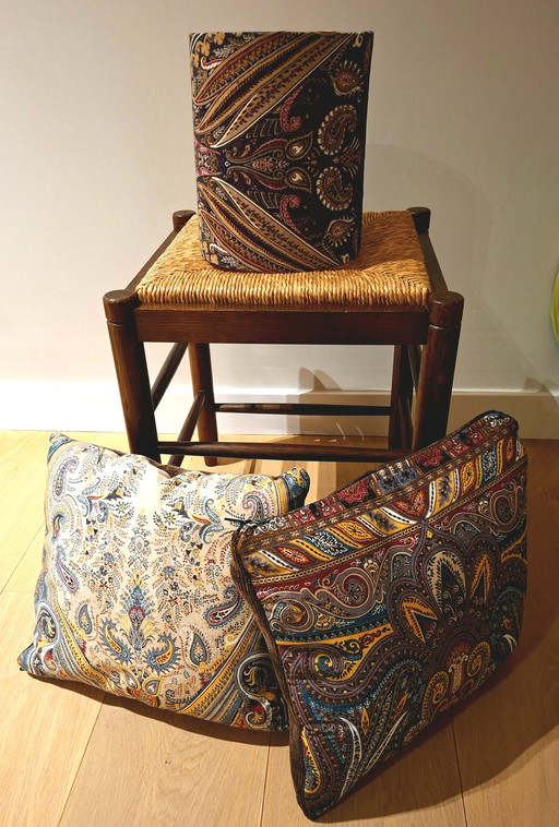 Handmade cushion covers (2x) & 2-in-1 lampshade for table lamp or pendant lamp – Paisley wool – V. Fraas fabric