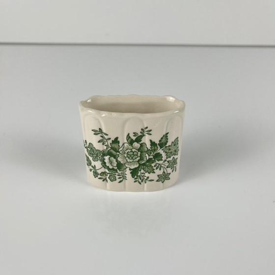 Image 1 of Wattenstaafjeshouder/badkamerdoos van Mason's Ironstone, "Stratford" groen decor, Engeland, 1970