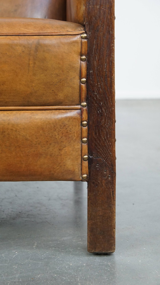 Image 1 of Poltrona in stile Art Déco in pelle di pecora e legno