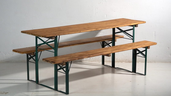 Set da birreria antico, tavolo e due panche – Germania, circa 1960 – Set da giardino, polished steel, Rustic (photo 3 of 40)