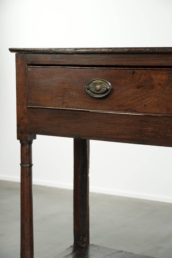 Very beautiful 18th-century English double-based dresser made of oak with beautiful colors and a timeless (photo 13 of 15)
