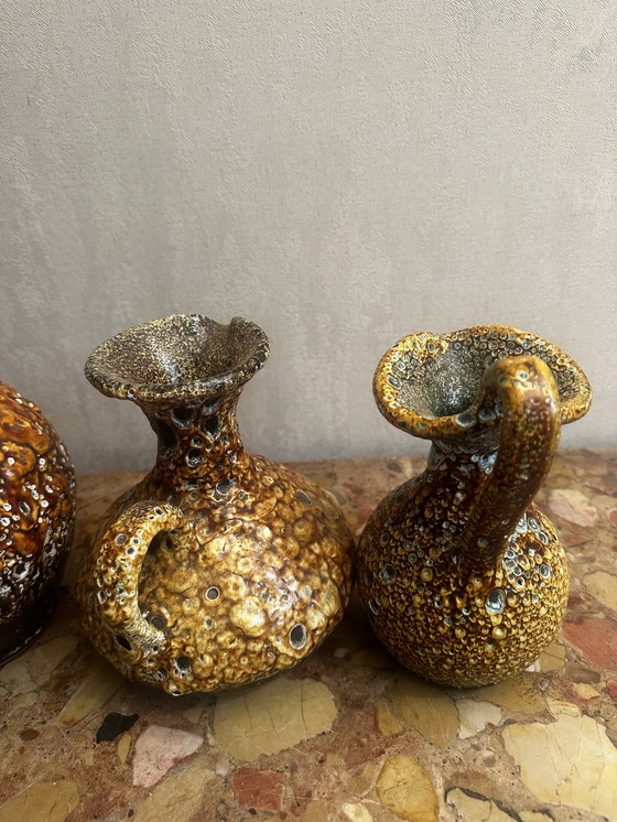 Image 1 of 4 60s Decorative Pitchers / Jugs - Honey Glazed Ceramic