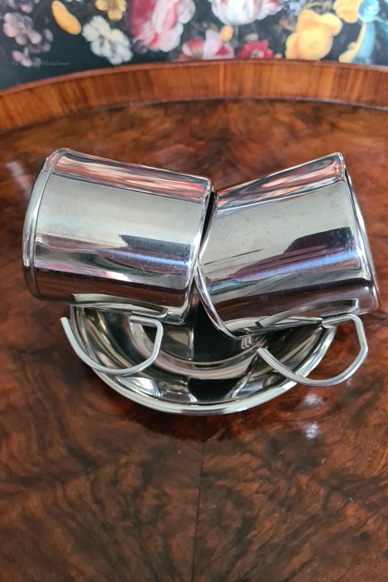 Image 1 of Design MEBER ITALY set (2+2) steel 18-10 double-walled espresso cups with saucer